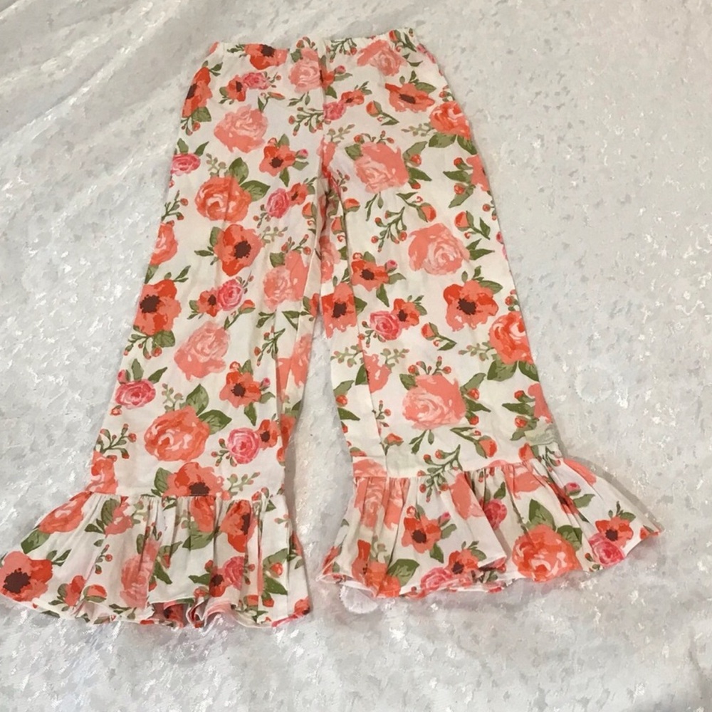Little Bird Floral Ruffle Hem Wide-Leg Pants - Pink & Coral Rose Print NWOT